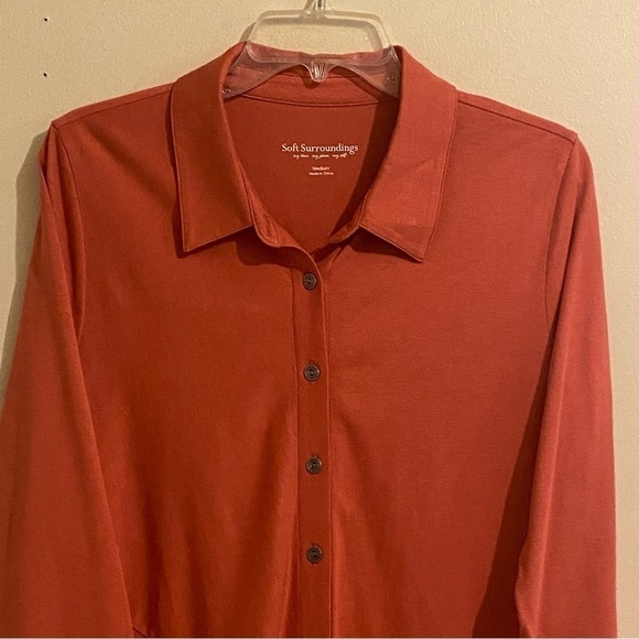 Soft Surroundings Top Womens Size M Orange/Rust  Asymmetric V-Neck Buttons - Picture 2 of 12